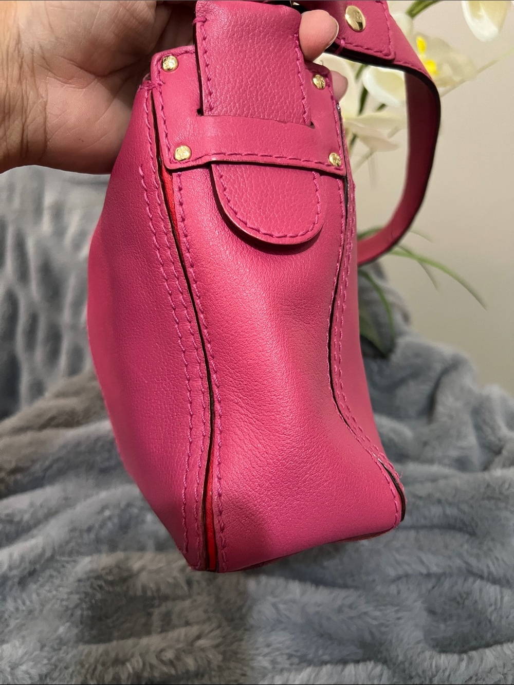 KATE SPADE Sadie Pink Leather Novelty Shoulder Bag with Parrot Painting EUC - Picture 6 of 9